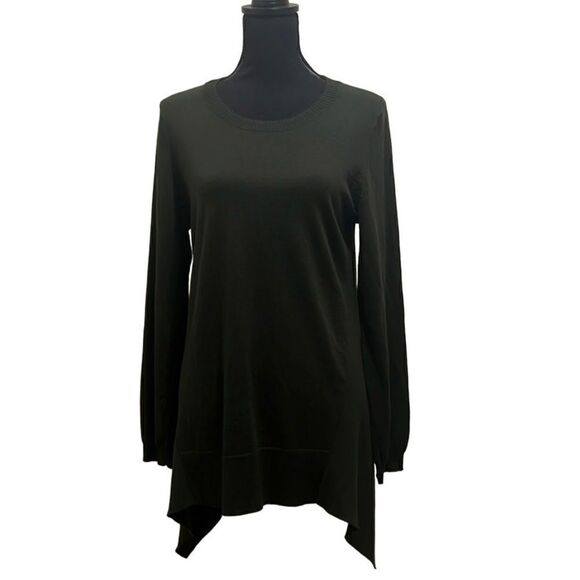 LOGO by Lori Goldstein top tunic green plaid sharkbite cotton Med FIRM on PRICE - Picture 1 of 6